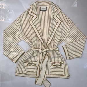 ❣️SOLD Gucci 2020 Sparkle Stripe Wool Blend Cardigan Ivory Gold Horsebit Sz L